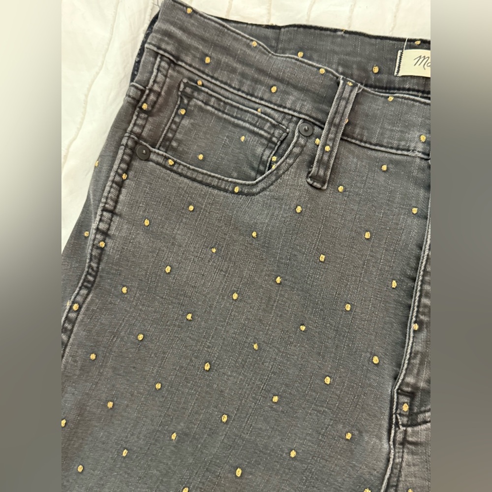 Madewell Women's Black Grey 10" High Rise Skinny Jeans Metallic Dot Edition 30 - Picture 9 of 16